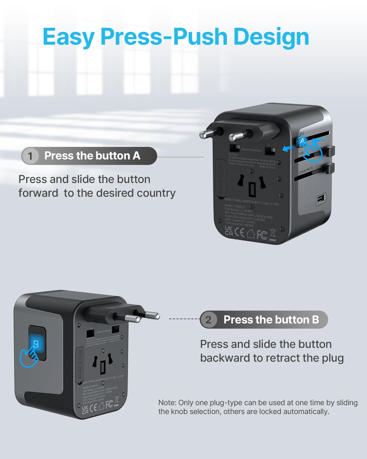 VINTAR Universal Travel Adapter 30W, International Power Adapter