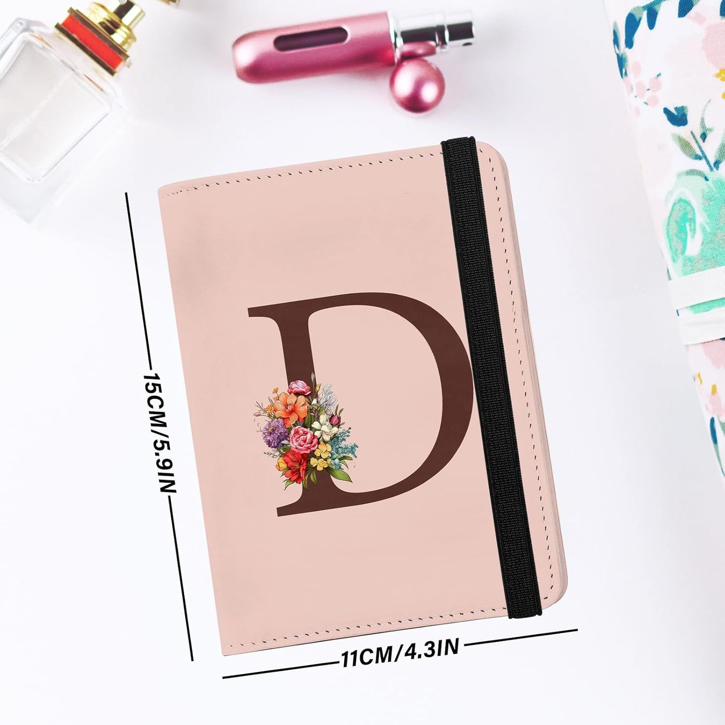 Cute Passport Holder and Holder Combo Passport Cover with Compatible Wallet Credit Card Protector RFID Blocking Women Men (Pink Initial Monogram-D)