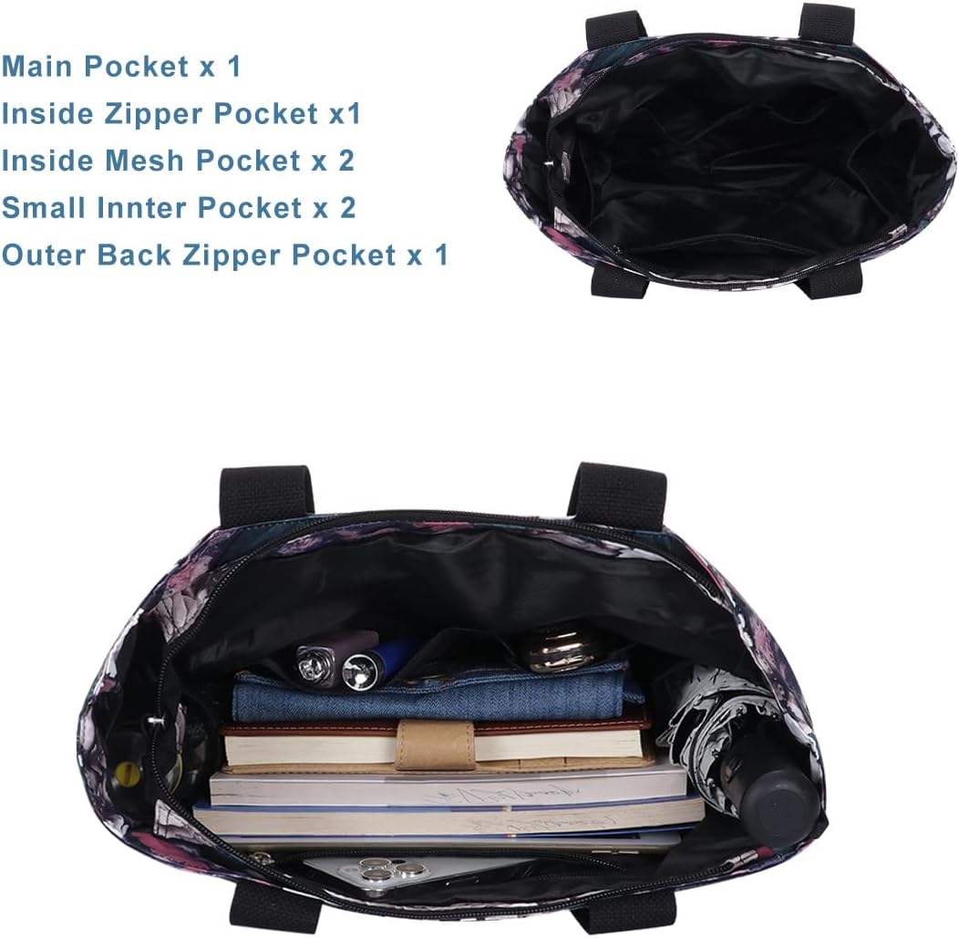Tote Bag with Zipper for Women Inside Mesh Pocket Heavy Duty Casual Anti-water Cloth Travel Shoulder Handbag