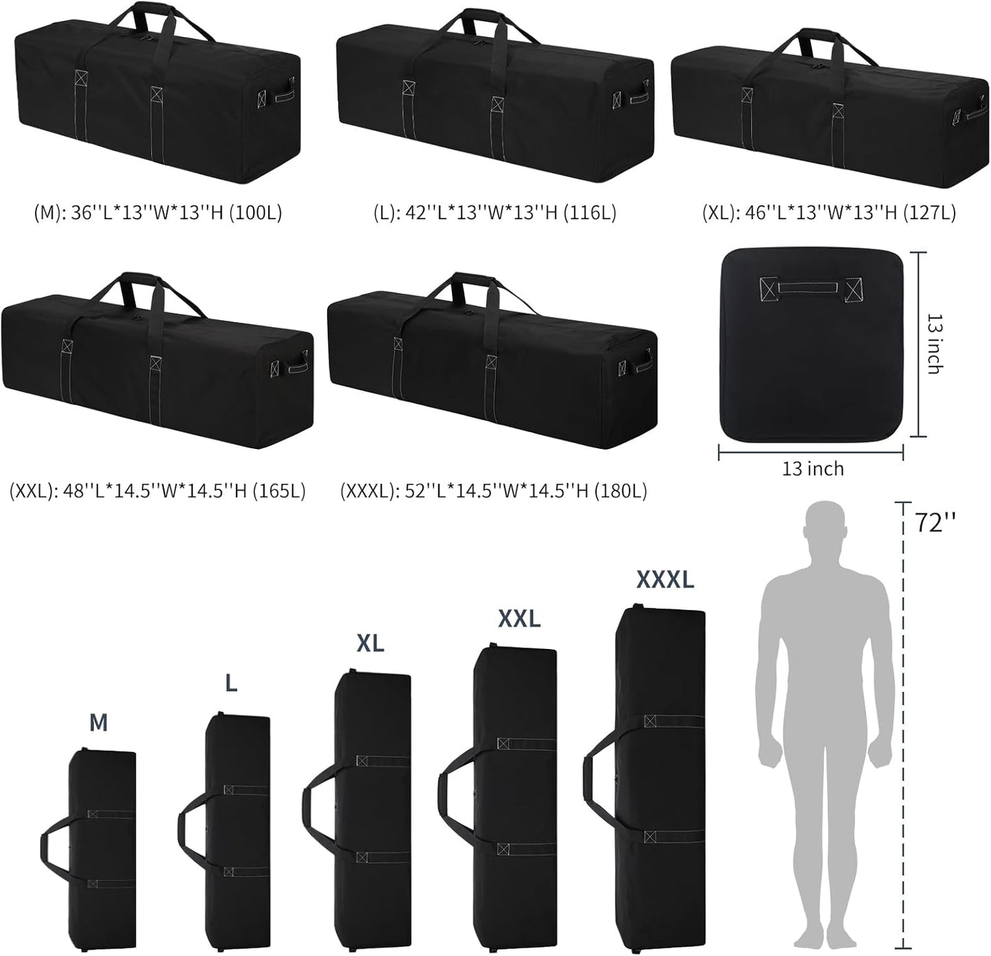42 Inch Large Duffle Bag for Travel - 116L Extra Large Heavy Duty Duffel Bag with 2 Sides Handles, Sport Equipment Storage Bag for Camping-Black