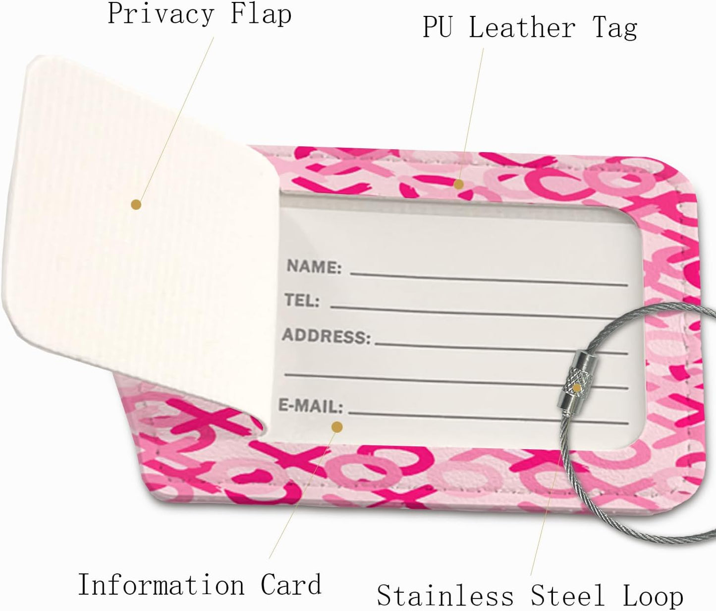Pink Luggage Tags for Suitcases,Preppy 2 Pack Travel Suitcase Tags,Trendy XOXO Traveling Accessories,Baggage Tag Label with Steel Loop,Boyfriend Girlfriend Gifts,Couple Gifts