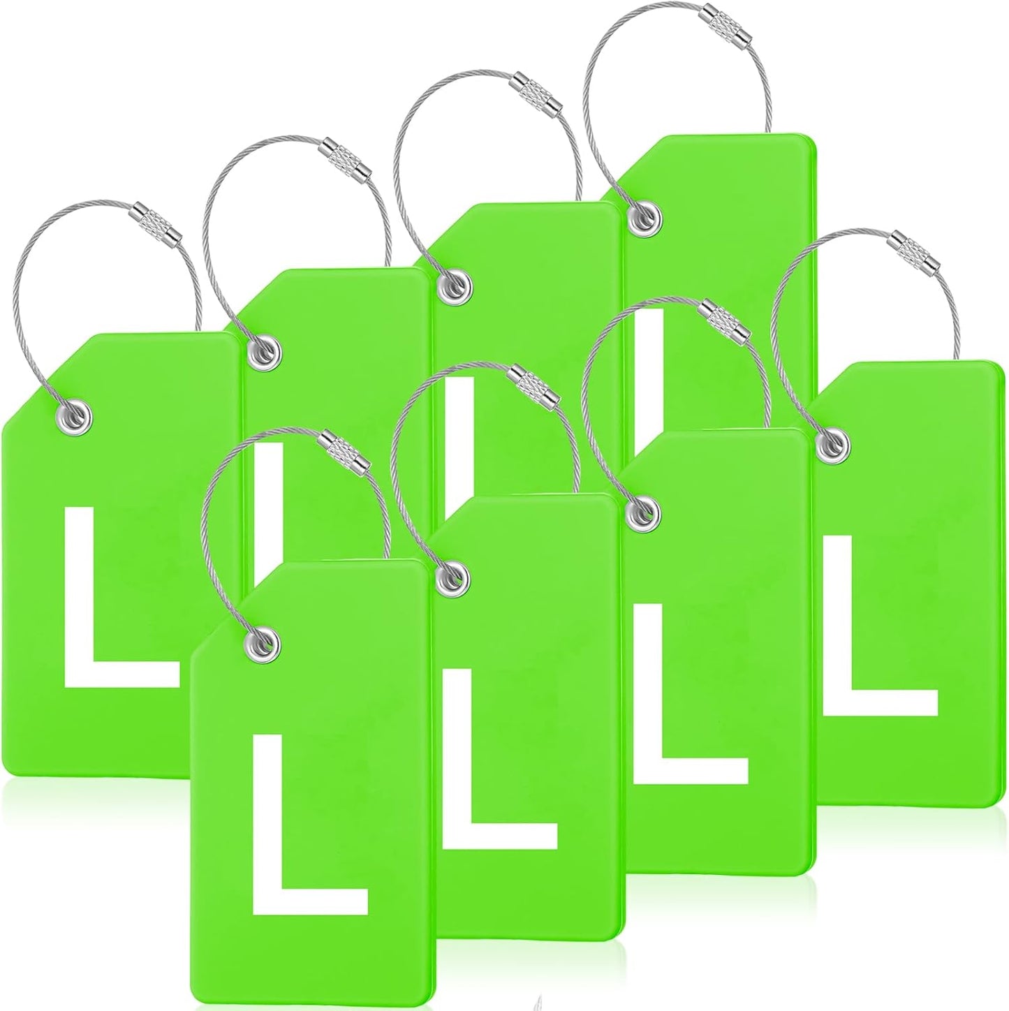 8 Pcs Initial Letter A-Z Luggage Tags Silicone Suitcase Instrument Tag with Name Card and Stainless Steel Loop(Letter L,Green)
