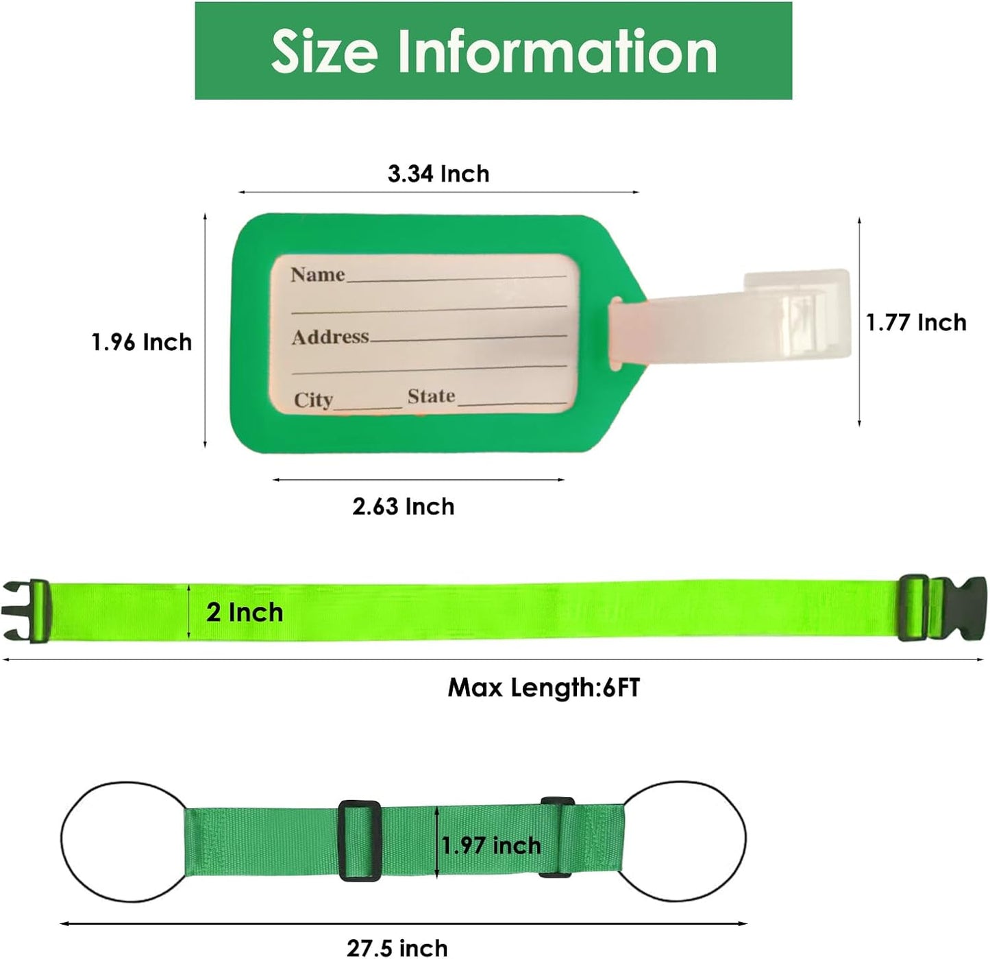 Adjustable Luggage Straps for Suitcases TSA Approved,6 Pack Suitcase Strap Travel Luggage Connector Belt for Bags,Luggage Tags for Suitcases，Luggage Straps to Connect Two Suitcases(Green)