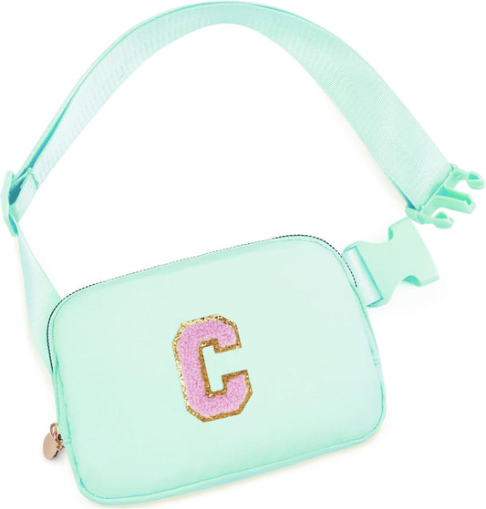 Belt Bag Fanny Pack Crossbody Bags with Initials Letter Patch Cute Stuff Birthday Gifts for Teenager Girls Trendy Stuff for Teens | Light Green,C