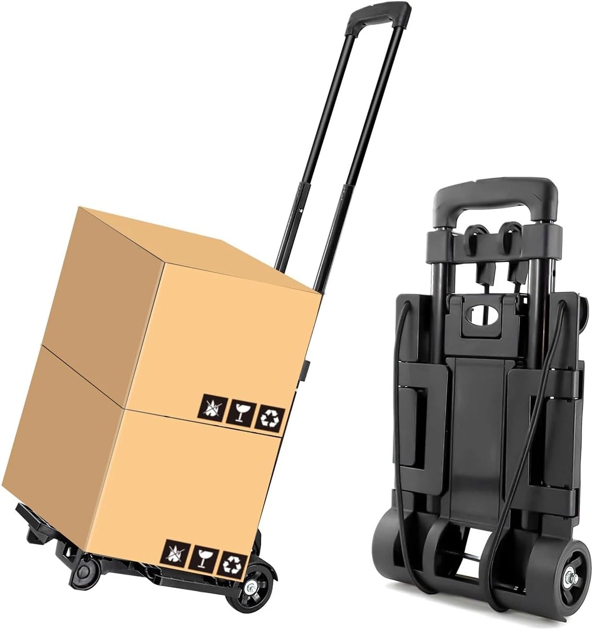 Folding Hand Truck Dolly Cart with Upgraded Tank Wheels, 70 lbs Capacity Lightweight Portable Platform Trolley, Collapsible Luggage Cart with Bungee Cord for Luggage, Moving, Travel, Shopping, Warehou