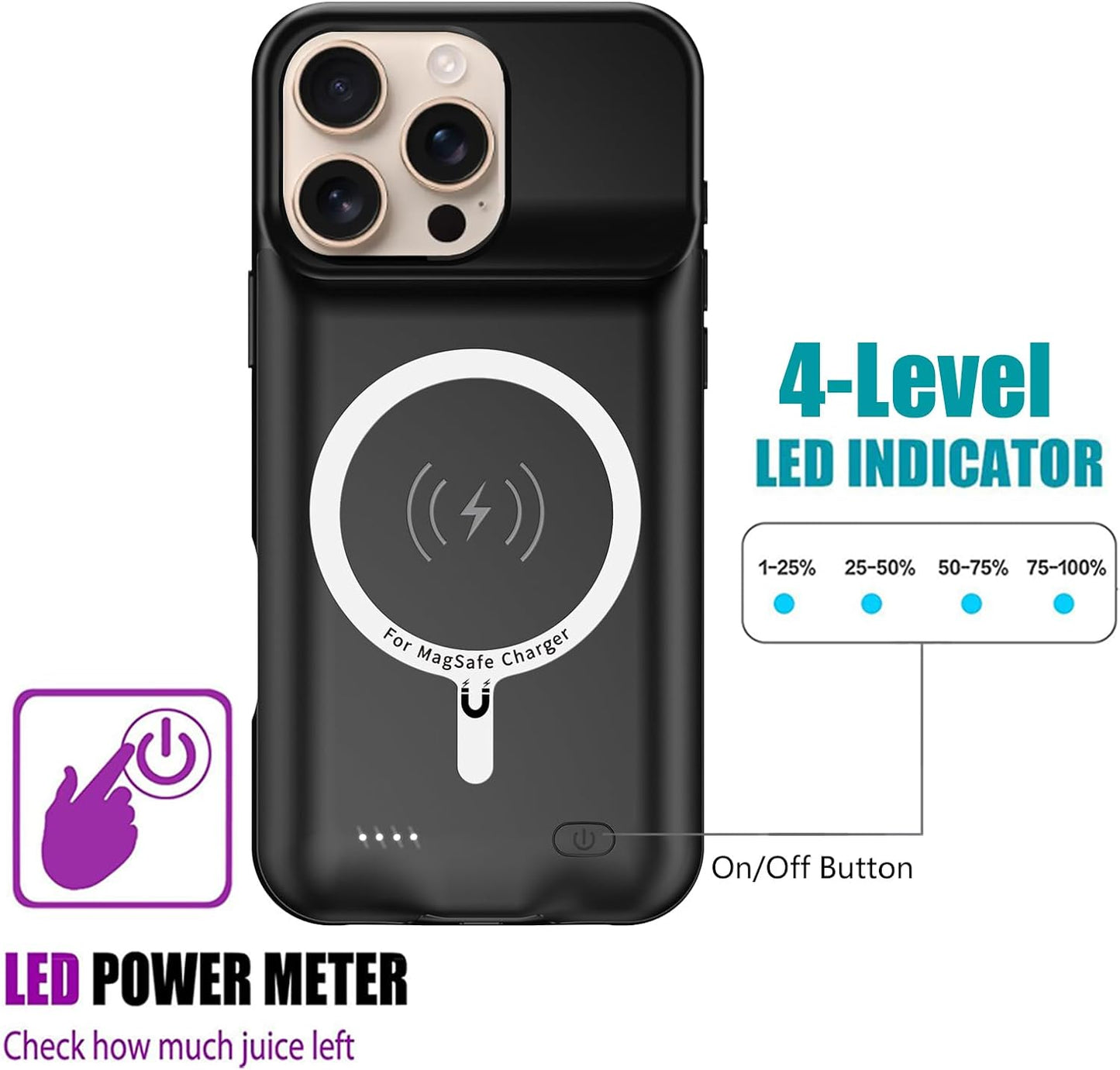 Battery Case for iPhone 16 Pro Max,12000mAh Rechargeable Portable Charging Case with Wireless Charging Compatible for iPhone 16 Pro Max (6.9 inch) with Carplay Extend Battery Pack Charger Case (Black)