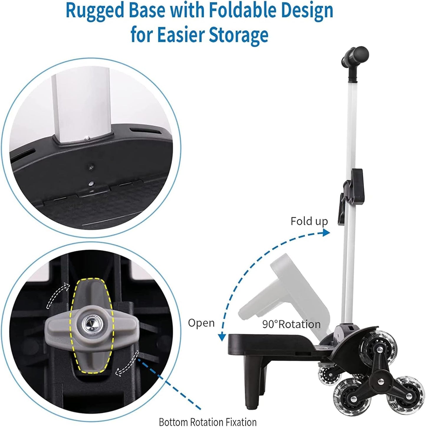 Backpack Trolley, Wheeled Trolley Aluminium Alloy Foldable Hand Cart with Border Base 6 Wheels Rolling Luggage Carts for Kids Teens Adult School Travel (6 Wheels with Edge Guard)