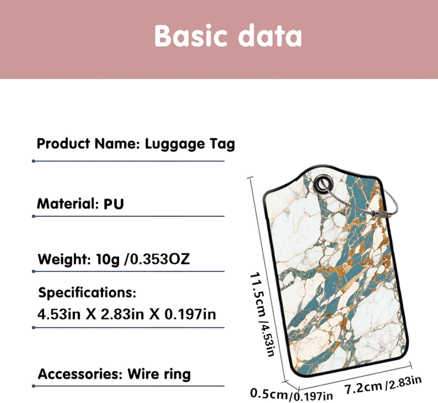2 Pack Marble Patterns Leather Luggage Tags for Suitcases, Travel Bag Tags with Privacy Cover ID Label with Stainless Steel Loop for Women Men Girls Backpack Gift (White Blue)