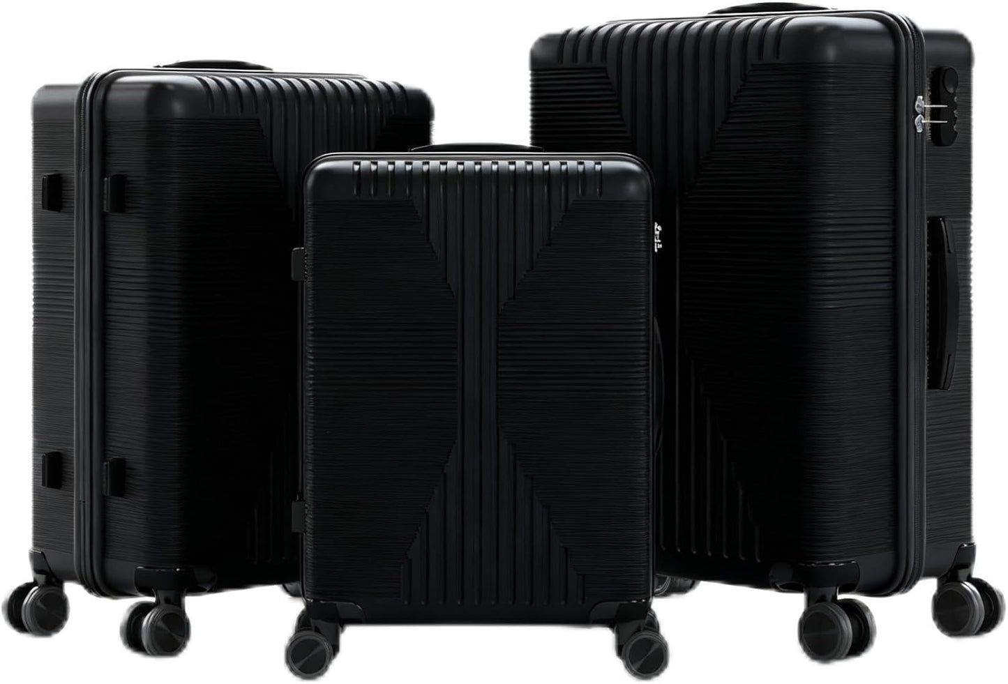 Karl home Luggage Sets 3 Piece, PP Hard Case Suitcase Set with Built-in Lock Spinner Wheels, Lightweight Durable Carry on Luggage for Business Travel - Black (20"/24"/28")