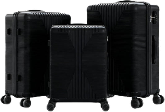 Karl home Luggage Sets 3 Piece, PP Hard Case Suitcase Set with Built-in Lock Spinner Wheels, Lightweight Durable Carry on Luggage for Business Travel - Black (20"/24"/28")