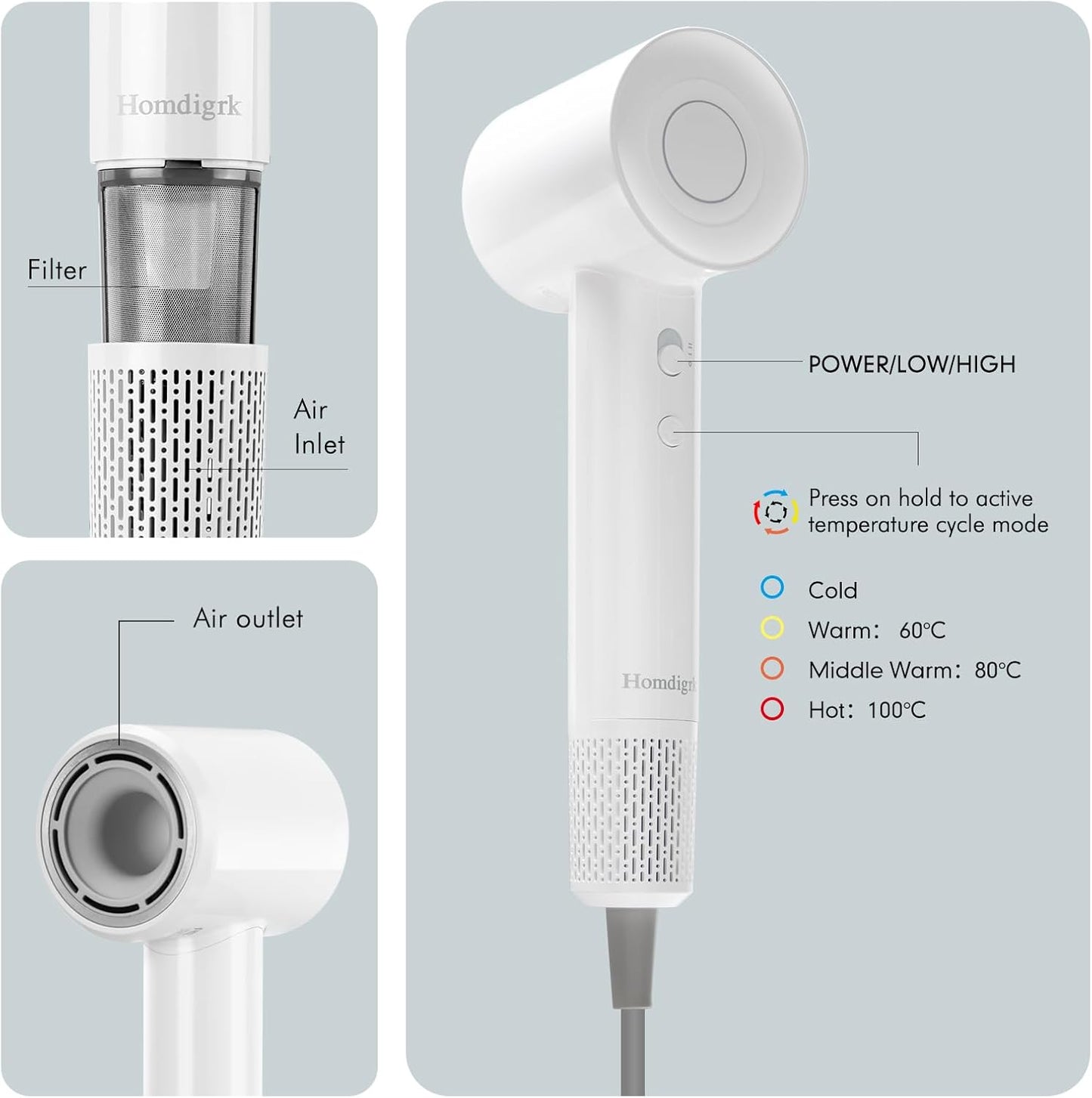 Hair Dryer - Ionic Blow Dryer with Diffuser,112000RPM High Speed Brushless Low Noise Hairdryer, Lightweight/Compact/Mini Design,110V Use for Home/Travel, Suitable for All Hair Types Women, Men