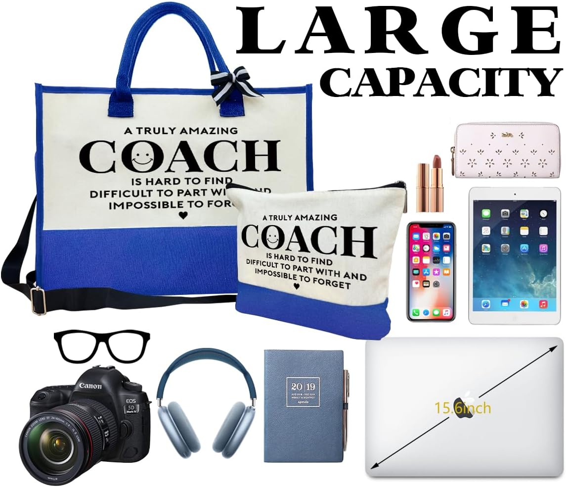 Amazing Coach Tote Bag, Women's Canvas Handbags, Shoulder Beach Bag, Thank You Gift for Female Coach, Gifts for Female Coaches, Canvas Tote Bag With Zipper, Makeup Bag G1