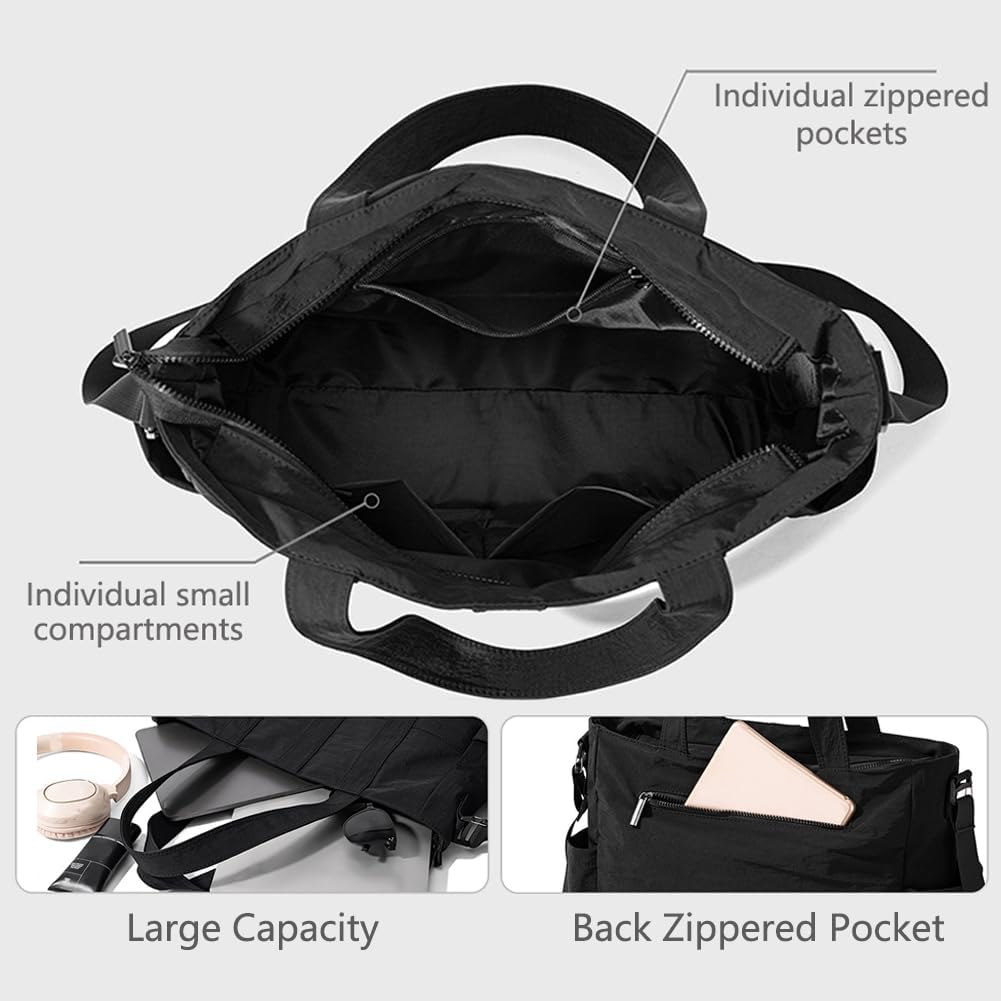 Tote Bag for Women & Men, Travel Large Tote Bag with Zipper & Side Porkect, Waterproof Tote Work Bags for Travel, Work