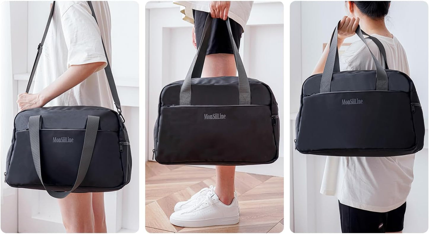 Gym Bag for Women Men with Shoe Compartment, Waterproof Small Duffle Bag for Travel, Sports, Weekend Lightweight Carry On Tote Bag (Black)