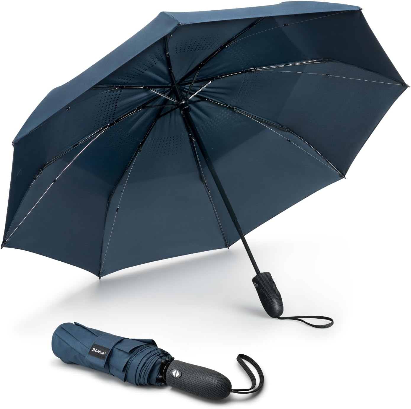 G4Free Windproof Travel Umbrellas for Rain 46inch Double Canopy Automatic Compact Umbrella with Strong Fiberglass Frame and Windproof Cable