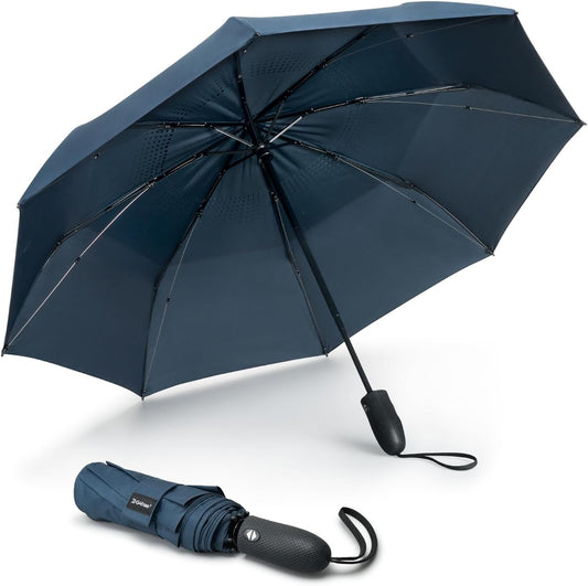 G4Free Windproof Travel Umbrellas for Rain 46inch Double Canopy Automatic Compact Umbrella with Strong Fiberglass Frame and Windproof Cable