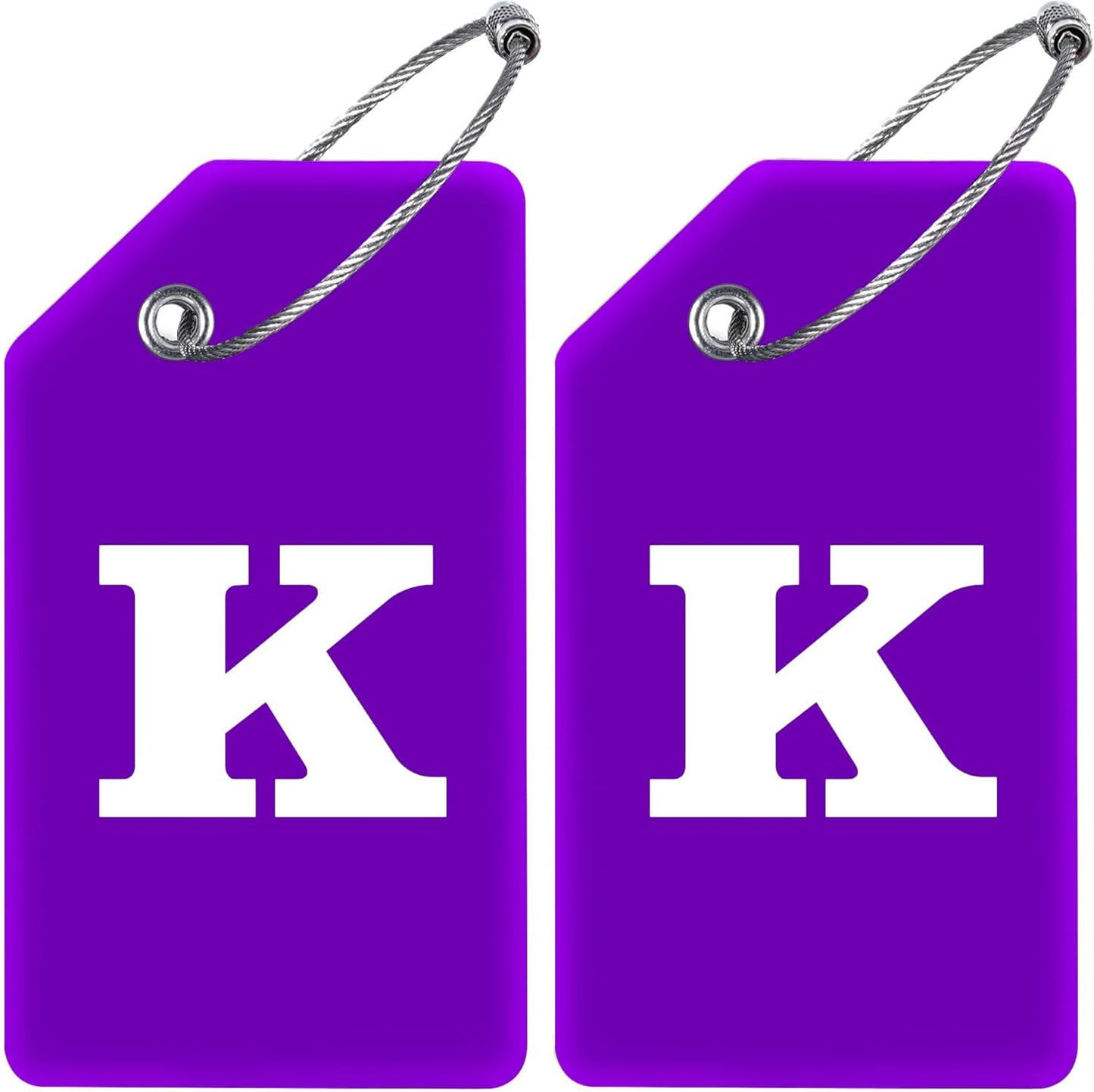 Gostwo 2 Pack Silicone Luggage Tags for Suitcases, 26 Initial Letter Baggage Labels Handbag School Bag Suitcase Instrument Tag with Stainless Steel Loop(Purple) (Letter K)
