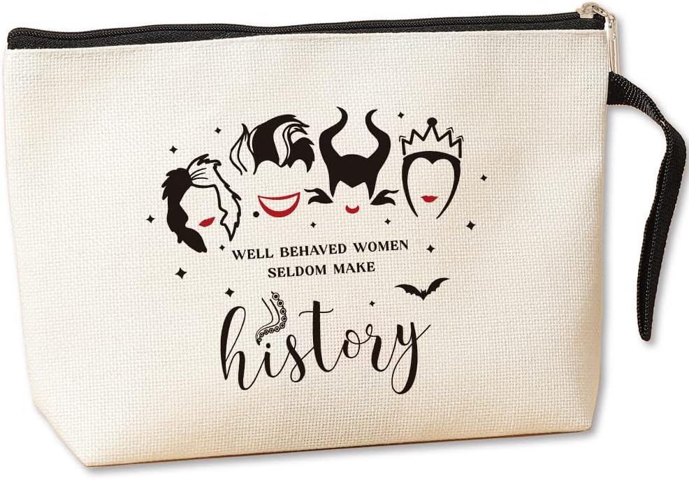 Maleficent Witch Stuff Villains Fans Gifts for Women Best Friend Witchcraft Bag Evil Queen Makeup Bag Inspirational Gifts for Her Girls Adults - Well Behaved Women Seldom Make History