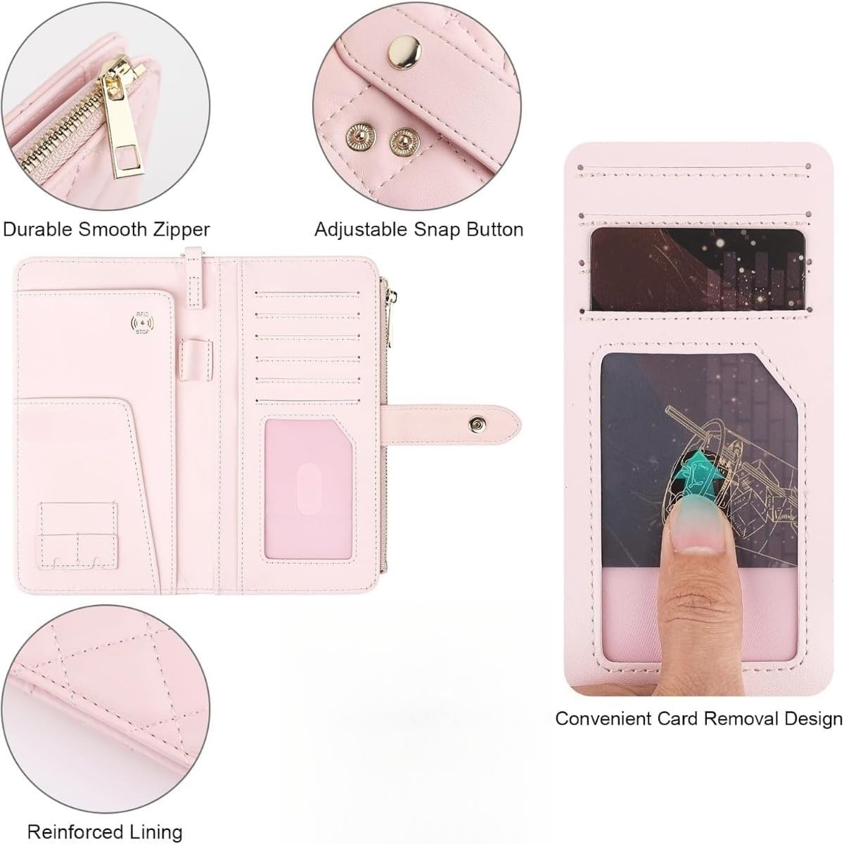 Genuine Leather Wallet RFID Blocking Passport Holder with Multiple Card Slots and Travel Pockets For Women men (Pink)