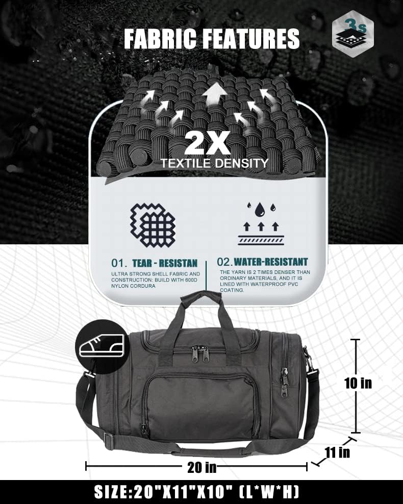 Gym Bag Duffle Bags for Men Women with Shoes Compartment Sport Weekend Travel Overnight Carry On Bag for Tactical Military Travel Work Out Bags (Black)