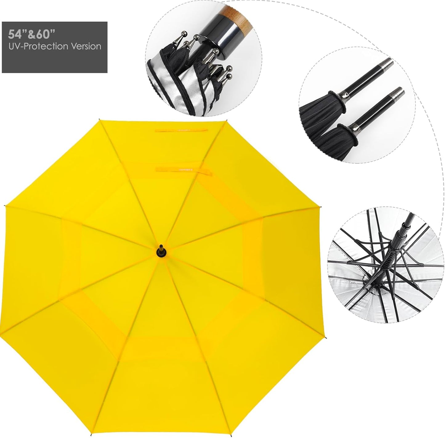 ZEKAR Wooden J-Handle Umbrella, 54/62 inch, Classic Large Windproof Stick Umbrella, Auto Open for Men and Women Golf umbrella (Yellow, 62”)