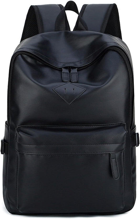 Mens Leather Backpack for work, Carry On Casual BackPack Laptop Bag Large Capacity Business Travel Hiking Waterproof Black (Black)