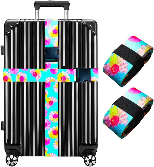 Luggage Straps for Suitcases TSA Approved Easy Pack Organized Suitcase Strap, Luggage Strap, Luggage Belt Strap, Bag Straps for Luggage. Buckle Straps Travel Accessories (Turqoise Flower)