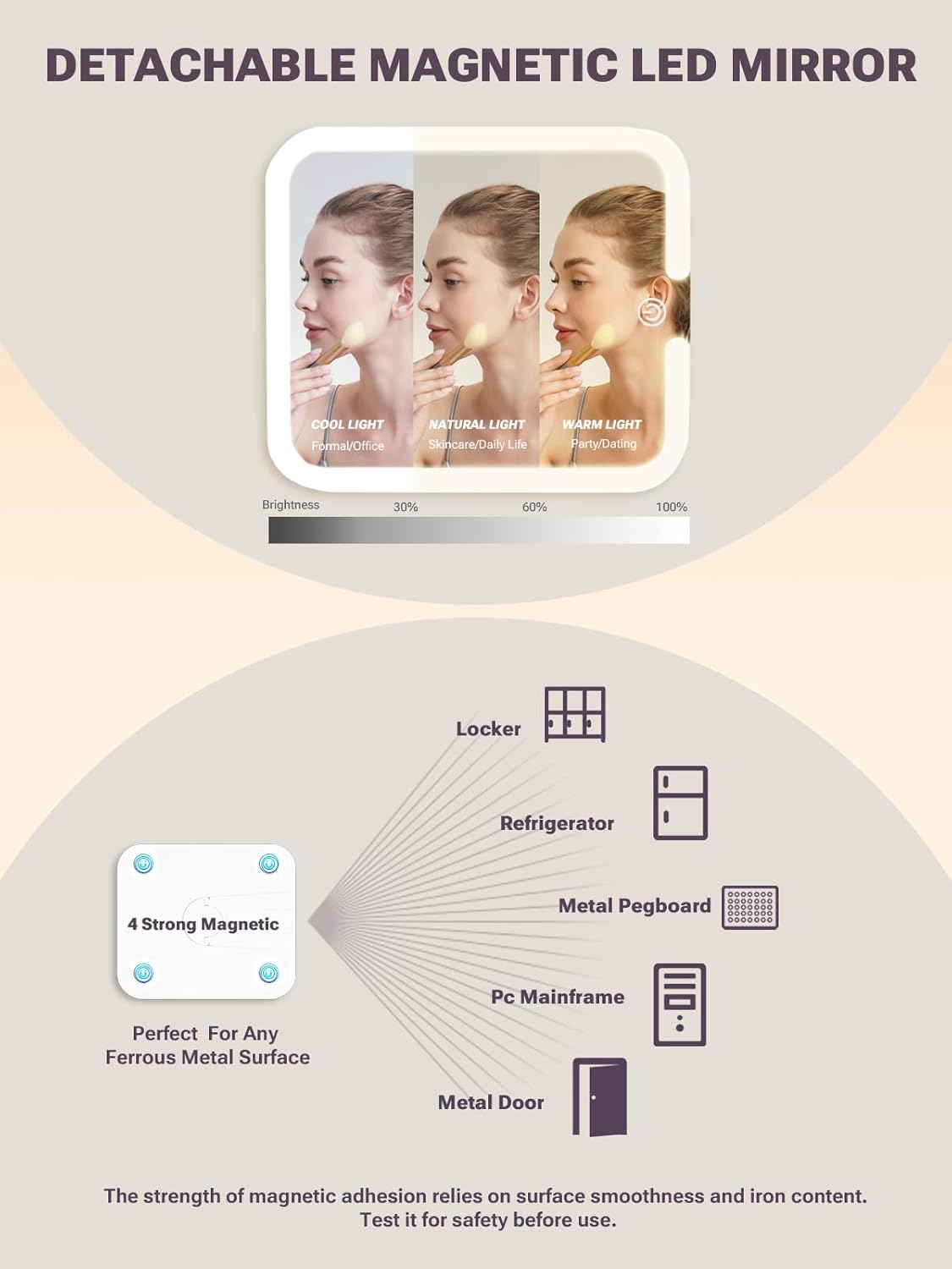 Qislee Makeup Box with Drawer and Four Trays, A Detachable Lighted Mirror, Waterproof Travel Train Case, Cosmetic Organizer and Makeup Suitcase with Magnetic LED Mirror(Sparkling Blue)