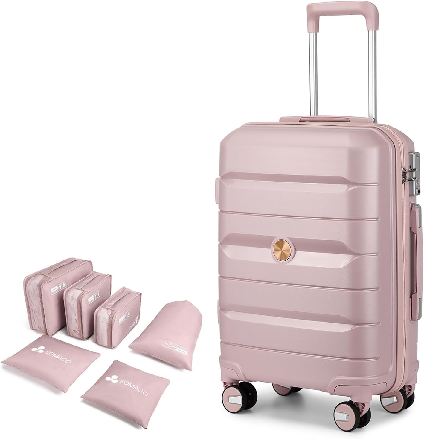 Somago 28 Inch Luggage With Spinner Wheels Hard Shell Polypropylene Suitcase with TSA Lock and YKK Zipper,Nude Pink