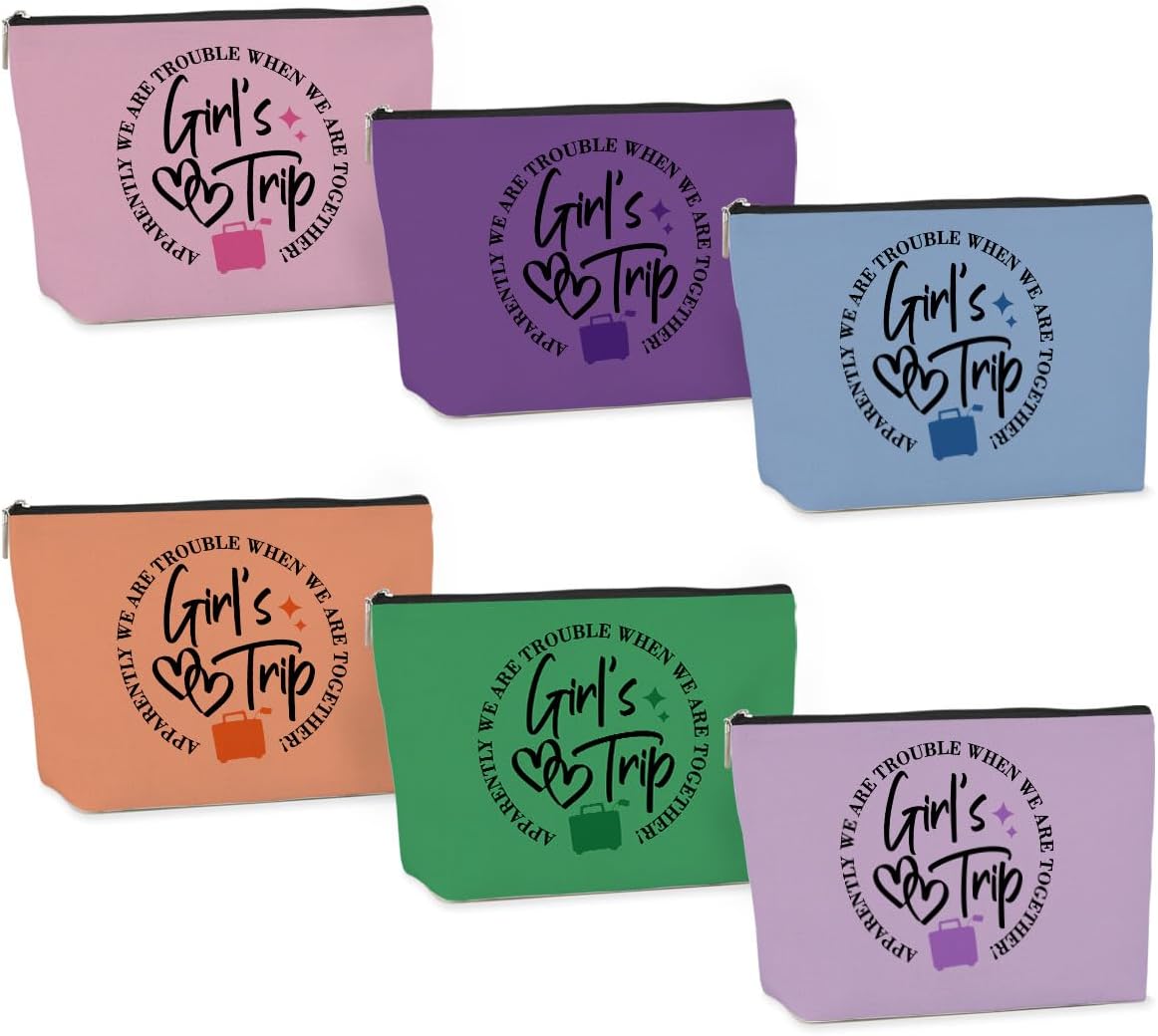 6 PCS Girls Trip Gifts Favors Girls Trip Bag Girls Trip Makeup Bag Girls Weekend Gifts for Women Girls Weekend Gifts Ideas for Friend Cosmetic Bag Weekender Bag for Women Christmas Holiday Vacation