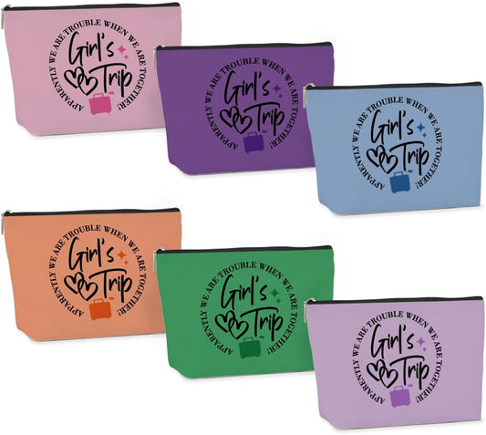 6 PCS Girls Trip Gifts Favors Girls Trip Bag Girls Trip Makeup Bag Girls Weekend Gifts for Women Girls Weekend Gifts Ideas for Friend Cosmetic Bag Weekender Bag for Women Christmas Holiday Vacation