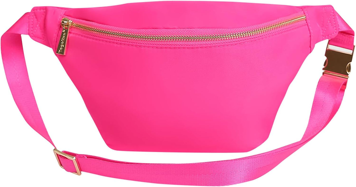 Waist Fanny Pack Women Belt Bag Nylon Travel Crossbody Sling Bag (HotPink)