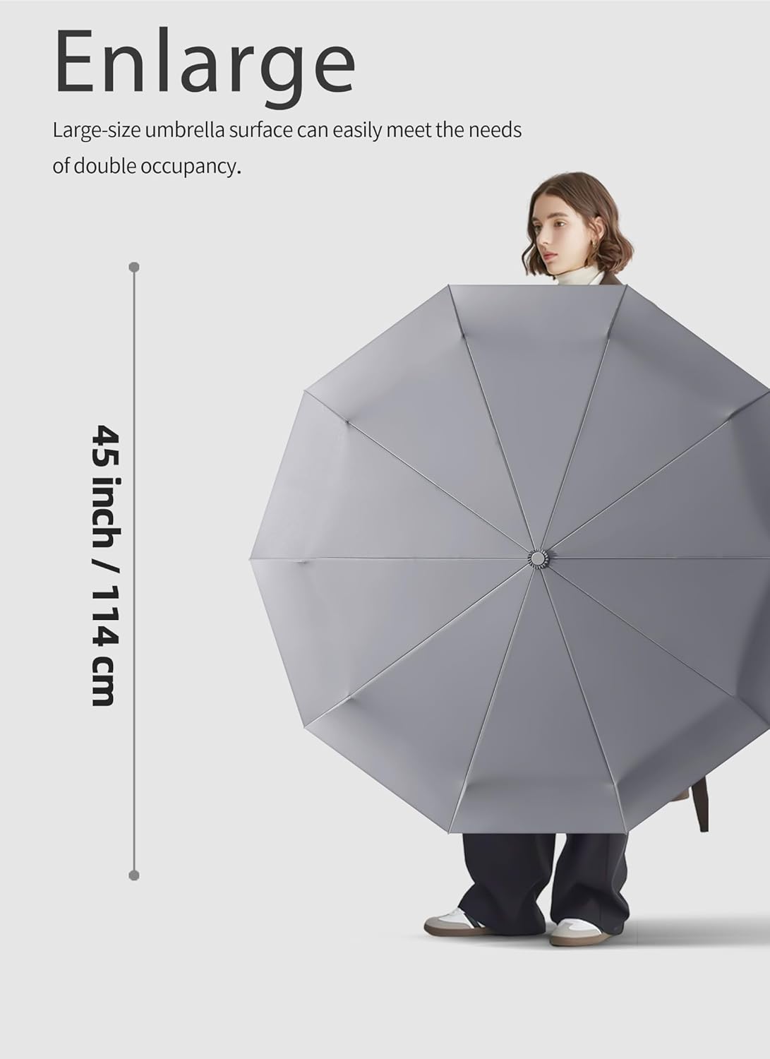 Rain Cats Large Umbrella 45 Inch diameter Umbrellas for rain Strong10 Ribs Fiberglass Windproof big Compact Automatic portable Folding Travel/Thick Fabric/Wood handle