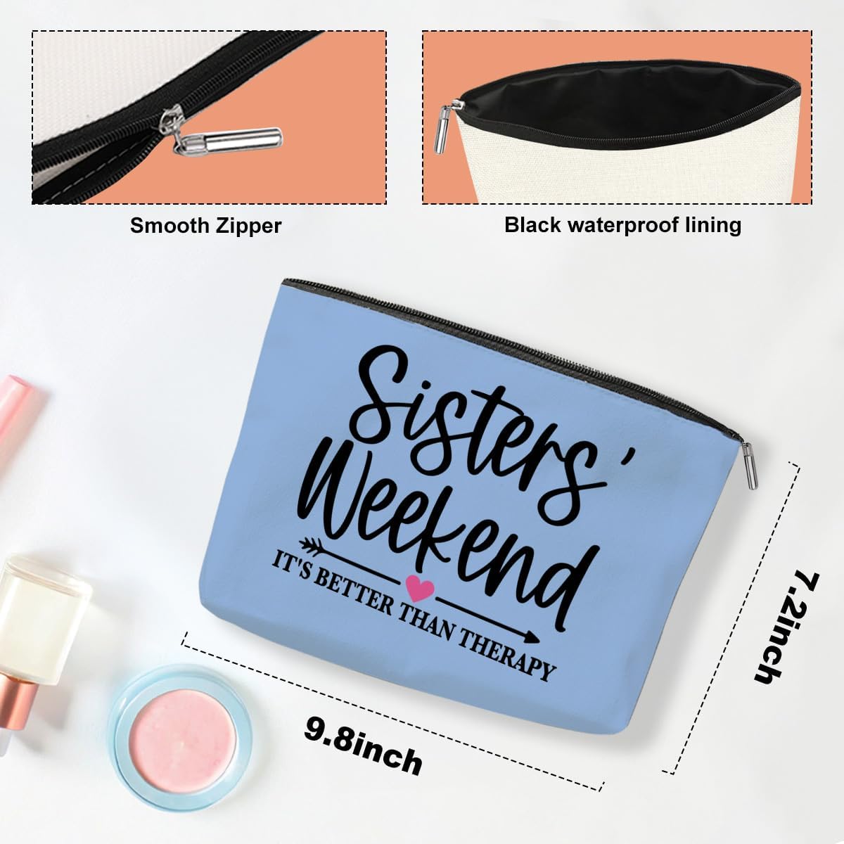 6 PCS Sister Gifts Girls Trip Gifts Favors Girls Trip Makeup Bag Girls Weekend Gifts for Women Girls Weekend Gifts Ideas for Friend Cosmetic Bag Weekender Bag for Women Christmas Holiday Vacation