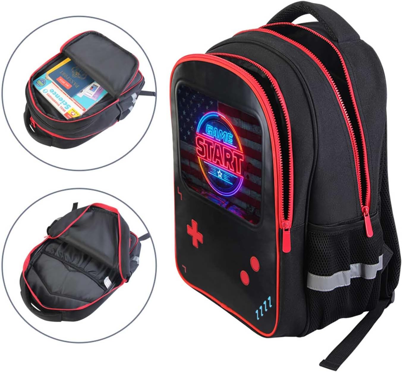 Gaming Backpack for Boys | 17" Schoolbag for Kids Teens | Leather-Front School Bookbag | Backpacks for Elementary & Middle School Children | Adjustable Padded Straps