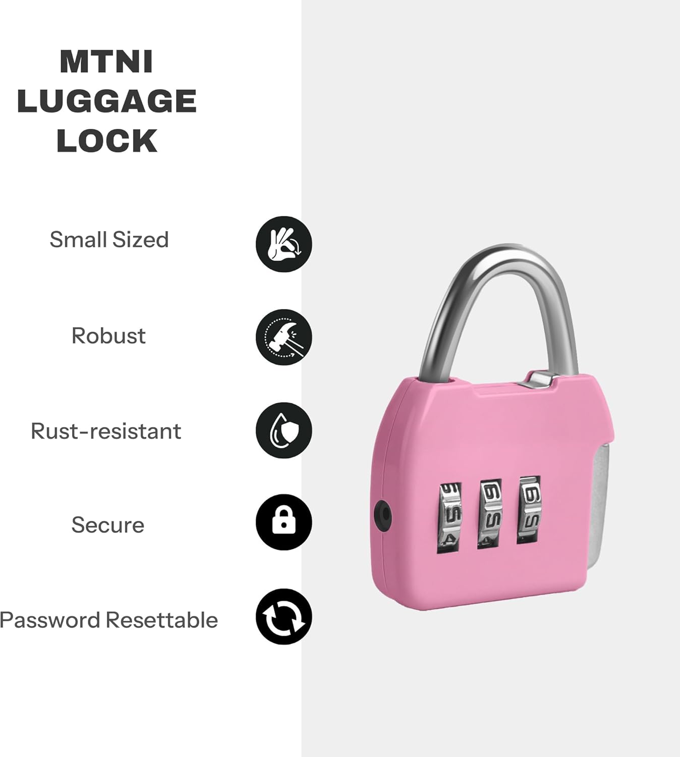 Small Combo Lock, 3 Code Combination Padlock, Travel Safe Mini Suitcase Luggage Locks, Portable