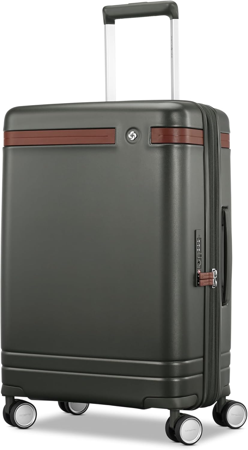 Virtuosa Hardside 21 Inch Carry On Luggage - Airline Approved with 360° Spinner Wheels, RightHeight™ Adjustable Handle - Zippered WetPak™ - TSA Lock - Expandable Light Polycarbonate Shell - Pine Green