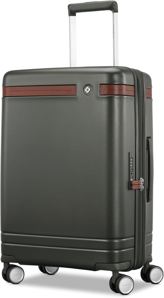 Virtuosa Hardside 21 Inch Carry On Luggage - Airline Approved with 360° Spinner Wheels, RightHeight™ Adjustable Handle - Zippered WetPak™ - TSA Lock - Expandable Light Polycarbonate Shell - Pine Green