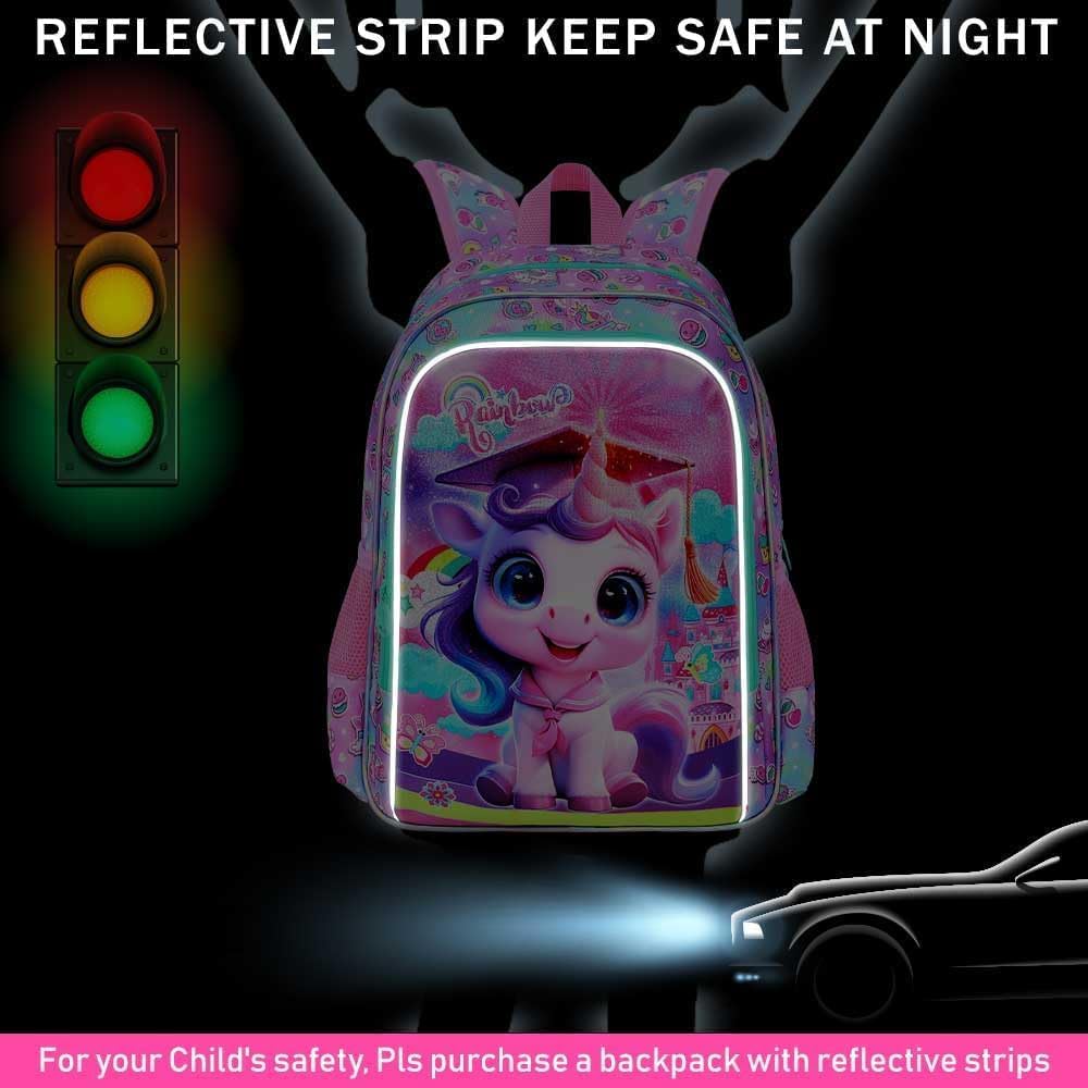 3PCS Unicorn Backpack, 16" Girls Bookbag with Lunch Box, Kids Water Resistant Elementary Prechool Toddler Shool Bag - Pink Dr. Unicorn