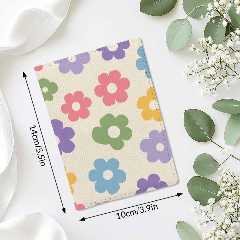 Vintage Flowers Passport Holder for Travel Groovy Colorful Petal PU Leather Passport Cover Wallet