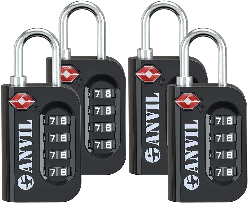 ANVIL TSA Approved Luggage Lock - 4 Digit Combination, 10,000 Combinations, Easy-Read Password Window, Travel Lock for Suitcases, Backpacks, Gym & Student Lockers, Baggage