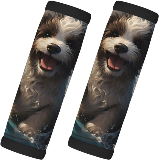 Luggage Handle Wraps Cute Animal Surfing Dog Luggage Identifiers Soft Neoprene Luggage Handle Wraps For Suitcase Trolley Handle Grip Cover 2 Pack Luggage Tags