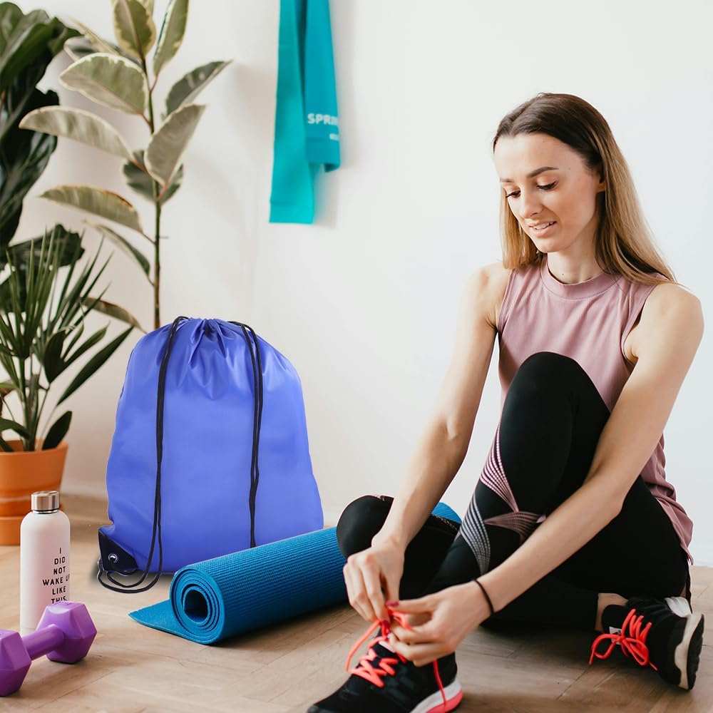 50 Pcs drawstring backpack,multi functional drawstring bag Bulk,Draw String Bags,Cinch Bag essential for gym travel, nunisex, loose and portable (50, Blue)