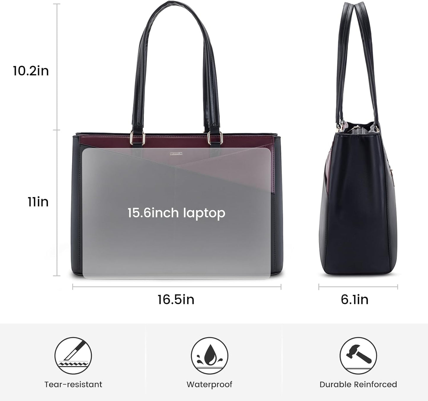 LOVEVOOK Laptop Tote Bag for Women, Office Work Bag Briefcase fit for 15.6 inch Laptop, Large Capacity Teacher Computer Bag Handbag Black/Purple