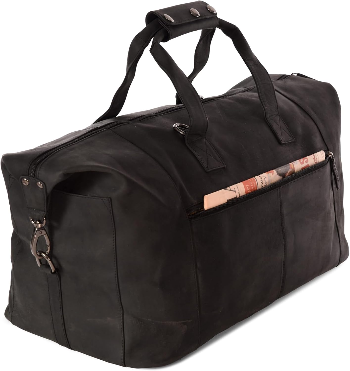 Leabags Leather Weekender | Genuine Leather Premium Travel Bag | 41L Sports Duffle Gym Training Airplane Bag | Large | Natural Black | Women & Men