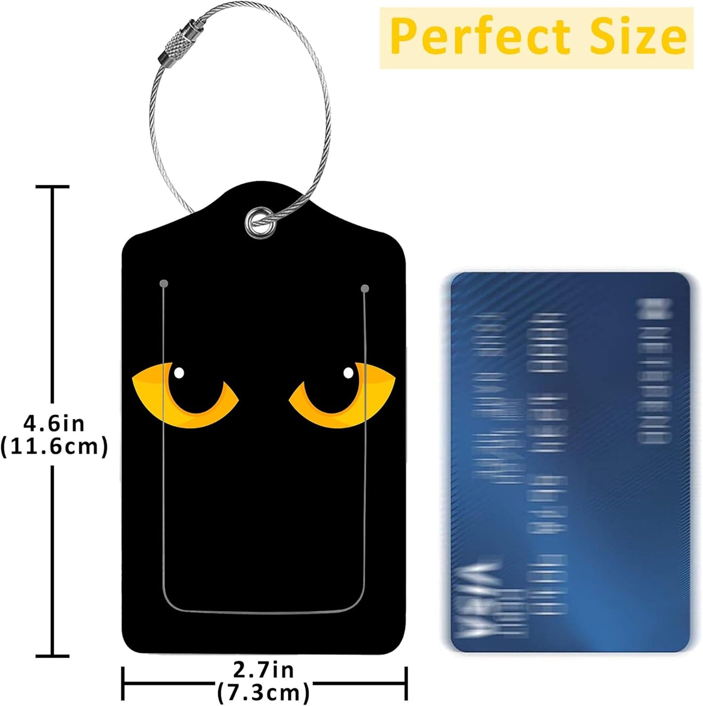 2 Pack Luggage Tag for Suitcase,Yellow Cat Eyes in Darkness PU Leather Suitcase Tags Identifiers