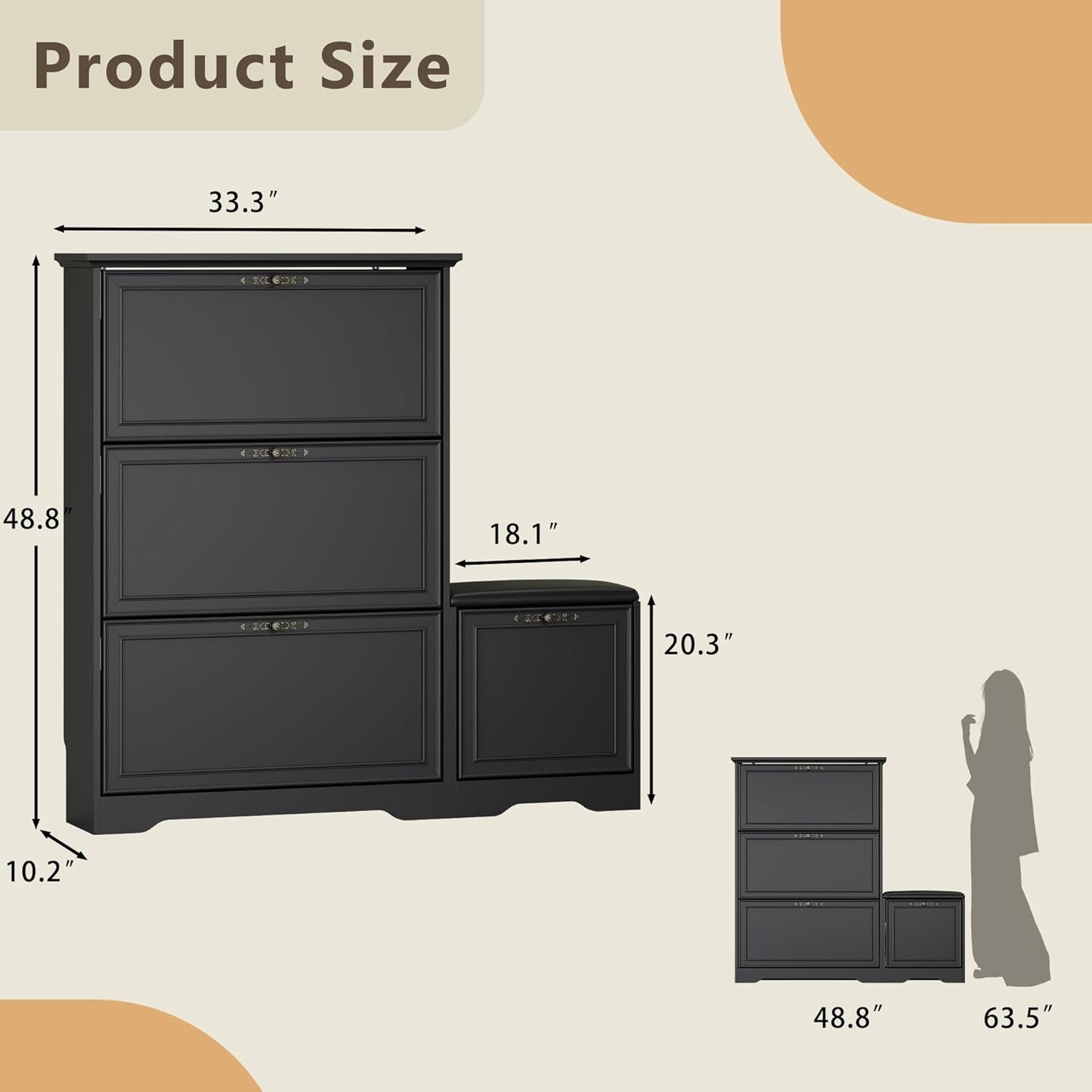 Entryway Shoe Cabinet with Bench, Hidden Storage and Adjustable Shelves, Wooden Shoe Rack and Organizer for Hallway, Mudroom, Closet, Small Apartment