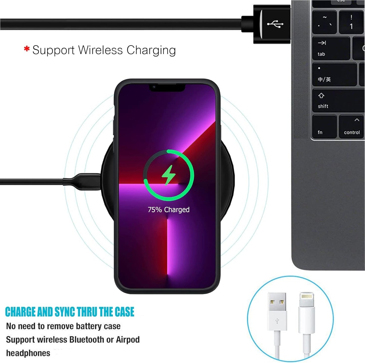 Battery Case for iPhone 13 Pro, Full Encircle 10000mAh High Capacity Rechargeable Portable Charger Case Extended Battery Pack for iPhone 13 Pro (6.1 inch) Wireless Charging Case with Carplay-Black