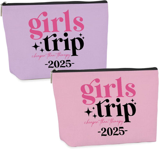 2 Pcs Girls Trip Gifts: Fashion Pink Cosmetic Bag for Women, Adults - Travel, Toiletry