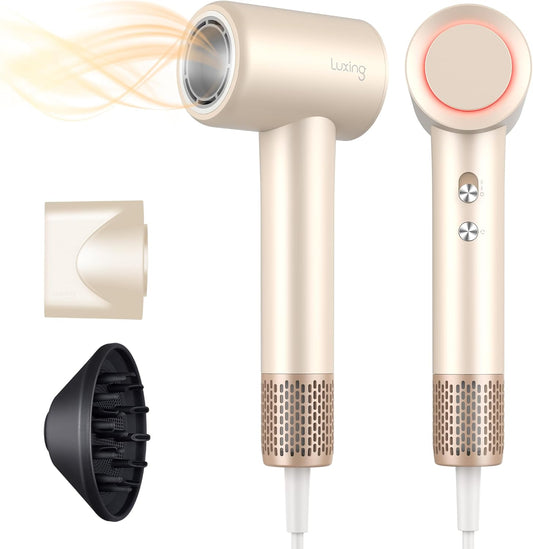 Hair Dryer, TurboLux 200 Million Negative Ionic 1500W High-Speed Blow Dryer for Fast Drying with Diffusers, Lightweight, Low-Noise Hair Dryer for Women with 110000 RPM Brushless Motor (Cream)